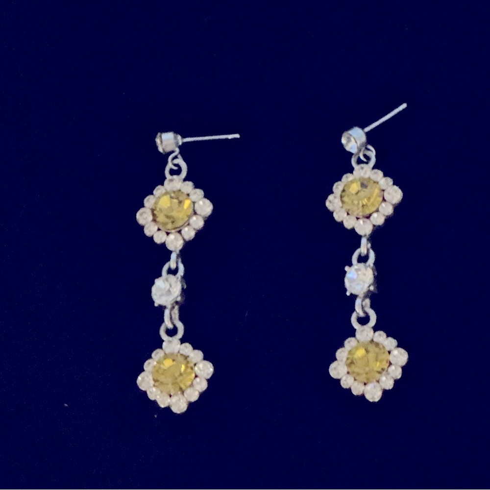 Citrine yellow flower drop earrings